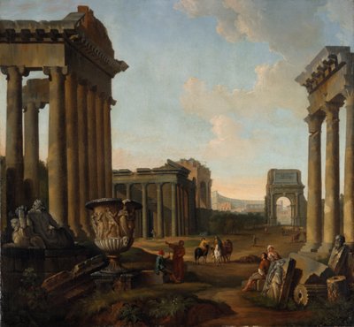 Figuren Tussen een Capriccio van Ruïnes door Giovanni Paolo Pannini